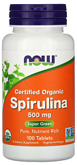 NOW Organic Spirulina 500 мг, 100 таб